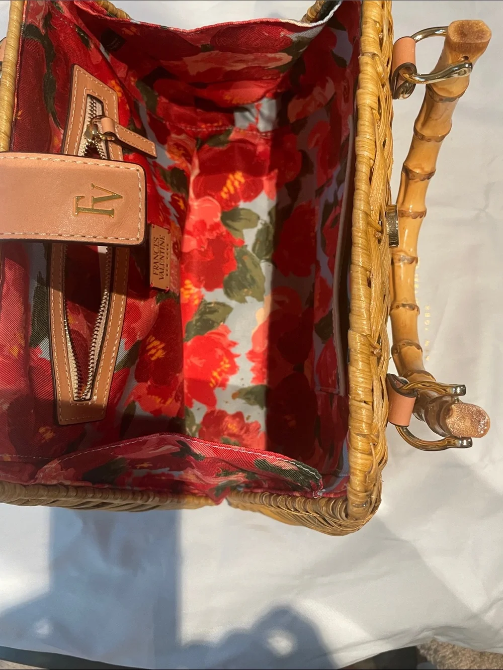 Frances Valentine Rooster Wicker Top-Handle in color toast